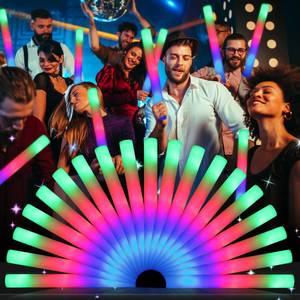 lot 5005 image: wellent 64 Pack Foam Glow Sticks, Bulk LED Foam Sticks, Foam Light Up Sticks with 3 Mode Colorful Flashing, Glow Party Supplies, Glow Sticks Bulk Party Pack for Wedding, Birthday, Concert, Halloween