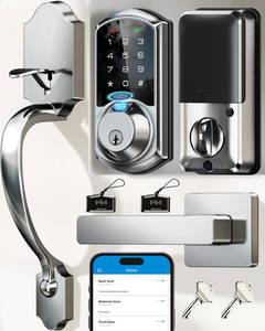 lot 5006 image: Veise VE07-H Fingerprint Smart Lock for Front Door Handle Set, Satin Nickel