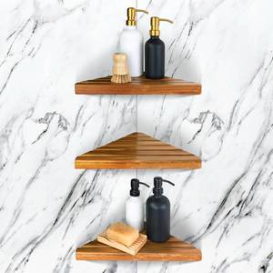 lot 5015 image: ENKEZI Acacia 2,3 Tiers Corner Shower Shelf, Triangular Corner Shelf Wooden Bathroom Shelf for Tiled Wall, Shower Corner Shelf, No Drilling Requied (3)