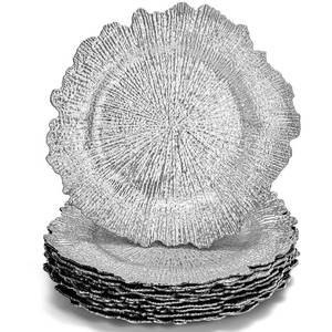 lot 5016 image: WUWEOT 12 Pack Charger Plates, 12.7 Round Plastic Reef Plate Chargers with Flora Reef Design for Wedding Dinner Party Decoration (Silver)