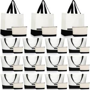 lot 5017 image: Sanwuta 30 Pcs Canvas Tote Bags Bulk with Zipper Cosmetic Pouch,Black