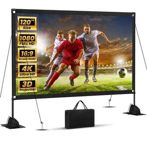 lot 5018 image: 120inch Projector Screen with Stand Portable Projector Screen Outdoor Indoor FrontRear169 4K HD with Carry Bag Sandbag- Movie Screen for Backyard Moive Night, Camping, Theater