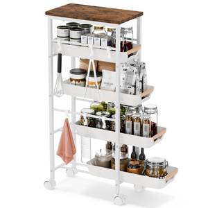 lot 5028 image: Naeqieo 5-Tier Slim Storage Cart with Pull-Out Baskets, White