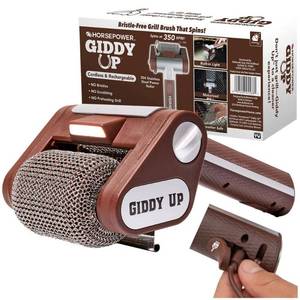 lot 5032 image: Giddy Up Grill Cleaner AS-SEEN-ON-TV-Cordless, Rechargeable BBQ Tool with 350 RPM Stainless Roller, LED Light