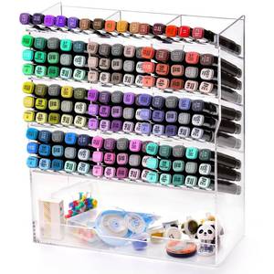 lot 5034 image: Dicunoy Desktop Pens Organizer, Acrylic Vertical Clear Art Holder for 150 Pens, 13 Compartments Angled Pen Holders for School, Office, Classroom, Stationery