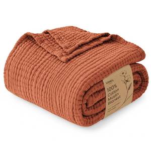 lot 5959 image: Loves cabin 100% Cotton Muslin Blanket, 6 Layer Lightweight Breathable Gauze Throw Blanket 50 x 60 Inches, Soft All Season Blanket for Couch, Bed, Sofa, Orange