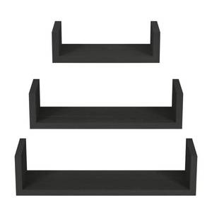 lot 5965 image: SRIWATANA Black Floating Shelves, Set of 3 Solid Wood Wall Mounted Shelves