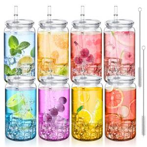 lot 5966 image: ALEXPRE 8pack 16 oz Clear Acrylic Mason Jars Cups with Lids and Straws