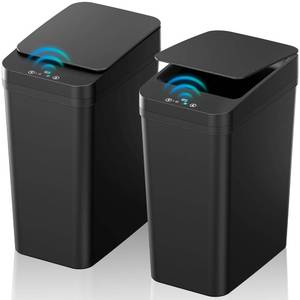 lot 5968 image: Bathroom Trash Can with Lid, KOEYLE 2 Pack 2.2 Gallon Automatic Touchless Garbage Can, Small Motion Sensor Smart Trash Can, Slim Waterproof Trash Bin for Bedroom, Bathroom, Office, Living Room (Black)