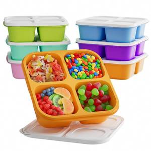 lot 5971 image: KEMETHY 6 Pcs Bento Snack Containers, Reusable 4 Compartment Food Storage Container with Lids, Divided Lunchable Container, Freezer, Microwave & Dishwasher Safe (6 Color)