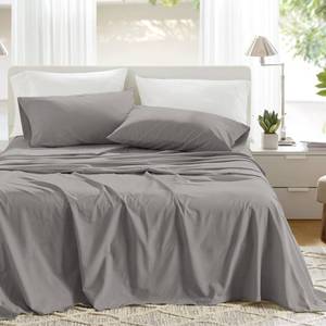 lot 5973 image: Comfort Spaces 100% Cotton Percale Sheets Queen Sheet Set 4 Pcs, Dark Gray