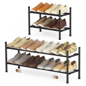 lot 5976 image: Uneviesyka Expandable Shoe Rack, 2 Tier Shoe Rack for Closet, Stackable Adjustable Standing Metal Shoe Shelf Organizer Storage, Small Shoe Racks for Front Door Entrance��Entryway(Black)