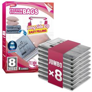 lot 5997 image: TAILI 8 Pack Vacuum Storage Bags, Jumbo LONG SIDE ZIP(39x28 inch), Clear