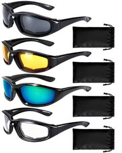 lot 6005 image: YISUGOOC 4 Pair Motorcycle Glasses Riding Glasses UV Protection Windproof And Dustproof Motorcycle Foam Cushion Goggles (Gray  Yellow  Clear  Blue)