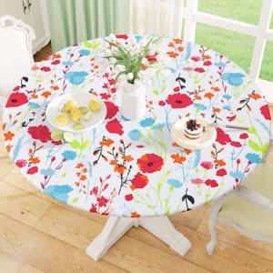 lot 6010 image: misaya Round Fitted Tablecloth with Elastic Edge, 100% Waterproof Oil Proof Plastic Table Cover, Vinyl Flannel Backed Tablecloth Fits 36-44 Round Tables for Dinner, Outdoor, Picnic, Flowers
