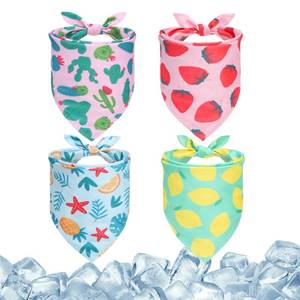 lot 6024 image: PAWCHIE Dog Cooling Bandana 4 Pcs, Summer Dog Bandanas Kerchief Set Reversible Triangle Bibs,Adjustable Soft Cute Square for Summer Puppy Small Medium Large Pets Costume Accessories, Fruit Style S