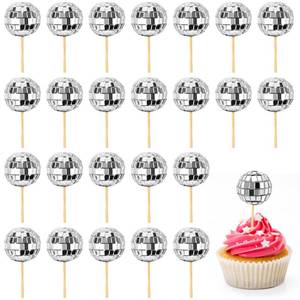 lot 6041 image: Soelomu Disco Ball Cupcake Toppers, 24 Pcs