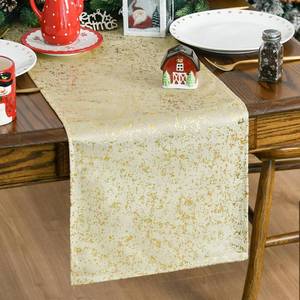lot 6043 image: Artoid Mode Beige Dutch Fleece Table Runner, Glitter Metallic Foil Holiday Kitchen Dining Table Decoration for Home Party Decor 13x72 Inch