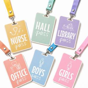 lot 6047 image: Classroom Hall Passes for Elementary, 6 Pcs Pastel Unbreakable Bathroom Pass Lanyard Set for Middle High School Student, Wooden Teacher Supplies for Hallway Restroom Library Office and Nurse