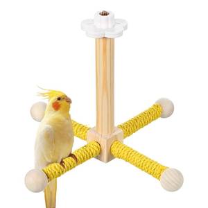 lot 6056 image: Chsoejuf 360° Silent Free-Spin Natural Wooden Hanging Bird Perch Stand Toy