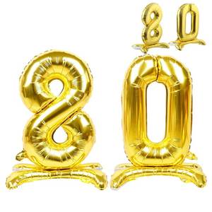 lot 6057 image: 80 Balloon Numbers Gold Giant Self Standing Number 80 Balloon Birthday Foil Balloons for 80th Birthday Party Decorations 80 Anniversary Party Supplies