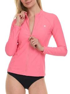 lot 6064 image: Hurley Womens Full-Zip Rash Guard, Long Sleeve UPF 50 Swim Shirt Surf Top size m