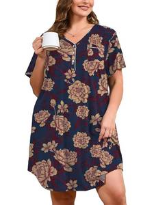 lot 6078 image: AusLook Plus Size Floral Nightgown for Women Midi Sleep 5X Dress Short Sleeve V Neck Flowy Lounge House Dress Casual Printed Night Dress size 5xl