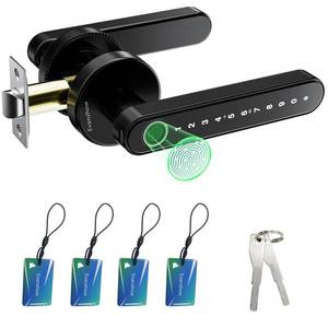 lot 6098 image: Evanshow Fingerprint Door Lock Biometric Door Knob with Keypad Keyless Entry, Door Locks for Bedrooms, Home Hotel Office Apartment Black