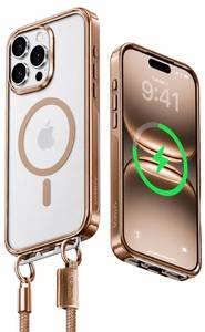 lot 6126 image: CASEKOO 2026 New Linkoo Glossy Magnetic for iPhone 16 Pro Case with Strap, Patented ClipSafe Foldable Hidden Tab, Anti Theft Lanyard, Aluminum Alloy Lens Protection, Clear Back Case, Gold