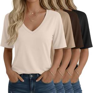 lot 6130 image: Oakgarden 4 Pack Womens Half Sleeve V Neck Tops, Medium, 4-Color