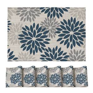 lot 6140 image: Artoid Mode Floral Vinyl Plistic Placemats Set of 6, Heat Resistant Washable Non-Slip PVC Place Mats for Party Kitchen Dining Decor, Blue Grey