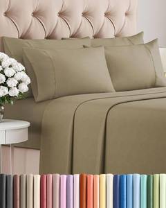 lot 6474 image: Queen 6 Piece Bed Sheet Set - Comfy, Breathable & Cooling Sheets - Khaki