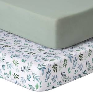 lot 6484 image: Pack and Play Sheets Fitted, 2 Pack Pack n Play Sheets for Graco Pack n Play Mattress, Unisex Playard Sheets for Boys Girls(Leaf & Green, 38 X 26 Inch)