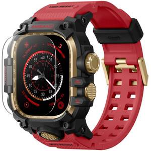 lot 6492 image: amBand Bands Case Screen Protector Compatible with Apple Watch Ultra 321 49mm for Men, M3 Rugged Protective Case with Band and 9H Tempered Glass for iWatch Ultra 49mm Men Red