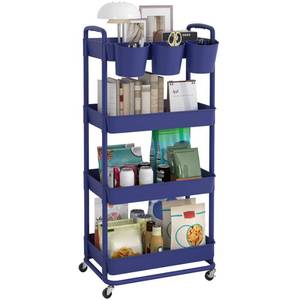 lot 7789 image: JIUYOTREE 4-Tier Plastic Rolling Storage Cart Utility Cart Blue