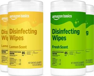 lot 7803 image: Amazon Basics Disinfecting Wipes, Lemon & Fresh Scent, Sanitizes, Cleans, Disinfects, Deodorizes, 340 Count (4 Packs of 85), Packaging May Vary