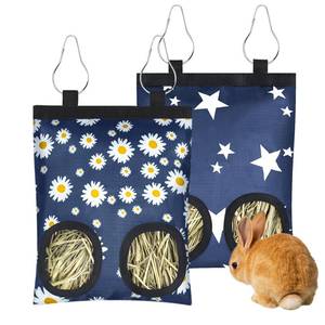 lot 8003 image: 2 Pack Rabbits Hay Feeder Bag, 2 Holes Hanging Bunny Hay Feeder Guinea Pig Feeding Bag Storage Dispenser for Bunny Rabbits Chinchillas Hamsters Small Pets and Animals