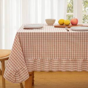 lot 8025 image: KKJIAF Light Pink Gingham Tablecloth 60 x 84 Inch, Cotton Plaid Tablecloth