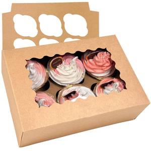 lot 8450 image: Bakepacker Auto-pop up 6 Cupcake Boxes with Window 20 Count Brown Box 9.4 x 6.1 x 3 inch Cupcake Carrier
