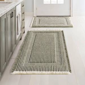 lot 8452 image: MIULEE Set of 2 Waffle Bathroom Rugs Green&Cream Boho Bath Mat 17x2418x30