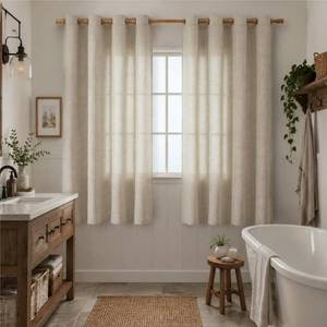 lot 8453 image: VEHEDE Linen Curtains 63 inch Long,Light Filtering Semi Sheer for Bathroom