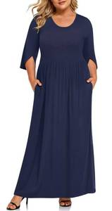 lot 8469 image: TAOHUADAO Womens Plus Size Maxi Dresses for Curvy Women Summer 34 Sleeve Casual Long Dress with Pockets 3X-Large, Navy Blue