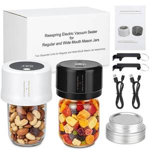 lot 8485 image: Reespring Mason Jar Vacuum Sealer Kit - 2 Separate Vacuum Sealers for Wide Mouth Mason Jar and Regular Mouth Mason Jars Respectively- Also comes with 20 Canning Lids for Mason Jars