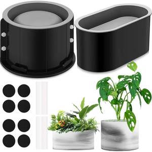 lot 11526 image: Gisafai 2 Pack Silicone Concrete Planter Mold Large Concrete Planter Mold Round and Oval Flower Pot Making for DIY Homemade Succulent