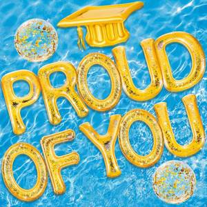 lot 11529 image: Sumind 13 Pcs 20 Graduation Pool Floats Proud of You Inflatable Letters, Congrats Grad 2026 Decorations for Pool Party, Beach, Photo Props, Gold Floating Balloon Set