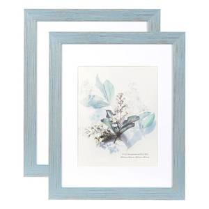 lot 11531 image: KAIWIN 100% Solid Wood Blue 11x14 Picture Frame 2 Pack Display Picture 8x10 with Mat, HD Plexiglass Inside, Rustic Wooden Photo Frames for Wall Mounting