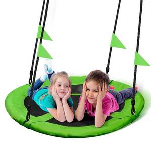 lot 11548 image: PACEARTH 40 Inch Saucer Tree Swing Flying 600lb Weight Capacity 2 Added Hanging Straps Adjustable Multi-Strand Ropes Colorful Safe and Durable Swing Seat for Children-Green