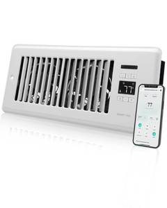 lot 11566 image: Howeall Super Quiet Register Booster Fan for 4 x 10 Register Holes, Smart Register Vent with Dual Intelligent Thermostat and WIFI App Control, Heating Cooling AC Vent Fan (White)