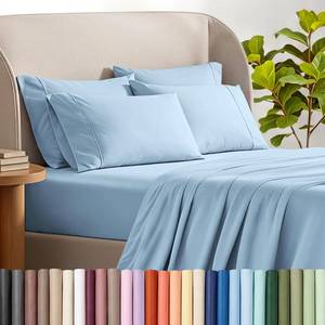 lot 11567 image: Bare Home Sheet Set 1800 Ultra-Soft with 2 Pillowcases (Twin, Light Blue)