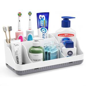 lot 12001 image: Bathroom Counter Organizer and Storage, 7 Slots Detachable Toothbrush Holders for Bathrooms, Anti-Slip Electric Toothbrush and Toothpaste Holder Countertop Vanity Organizer Accessories for Adults Kids